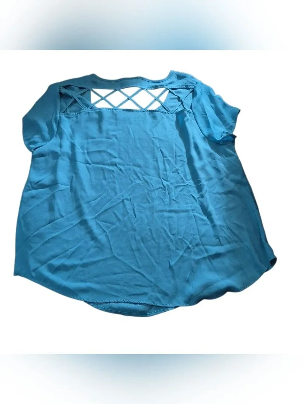 torrid Bright Turquoise Crisscross Back Short Sleeve Tee(417)